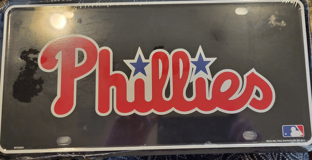 Phillies Script Name Metal License Tag Black