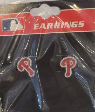 Phillies Stud Earrings with White Outline Red P